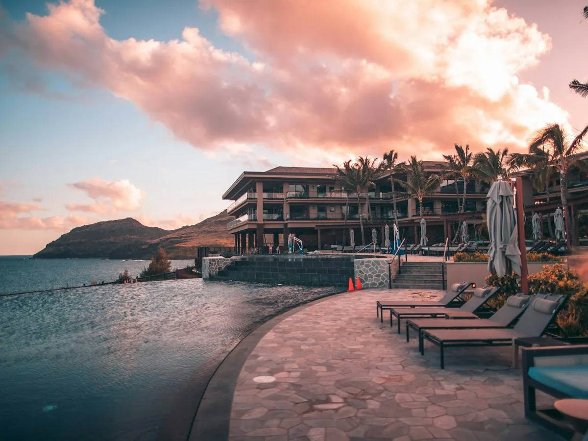 Seaside resort at sunset
